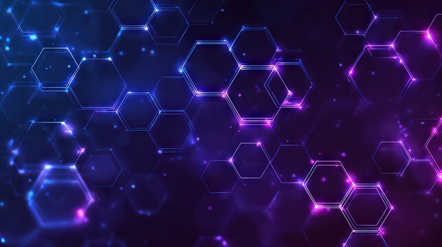 Abstract Hexagonal Geometric Pattern with Glowing Blue and Purple Lights
