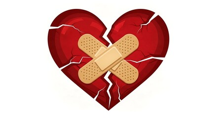 Broken heart mended with bandages symbolizing healing and emotional recovery
