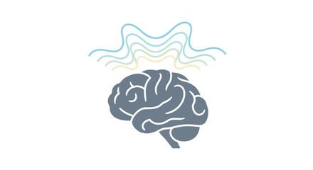 Brain waves illustration for mental health awareness, cognitive function, or educational neuroscience projects shows memory, focus, and intelligence