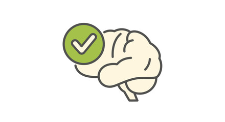 Brain with green checkmark for mental wellness, showing cognitive health and success, ideal for education and healthcare designs and positive thinking concepts.