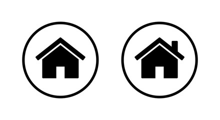 House icon with chimney. Real estate home symbol in circular outline