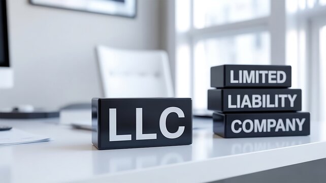 Blocks Displaying Limited Liability Company on Office Desk, created with generative ai