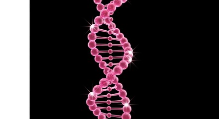Digital Rendering of Pink DNA Strand with Sparkles on Black Background