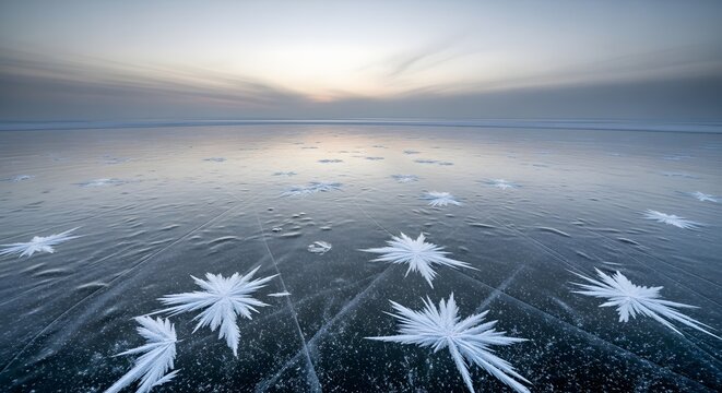 Frozen Lake Ice Formations Under a Vast Sky.
