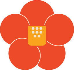 Stylized Red Flower With Yellow Center On White Background orange