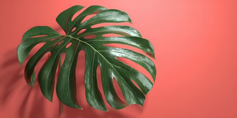 Isolated Monstera Leaf Against Pink Background with Glitter Accents and Shadow Play