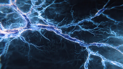 Abstract blue lightning network pattern on dark background