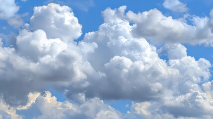 Fluffy White Cumulus Clouds Against a Bright Blue Sky Background