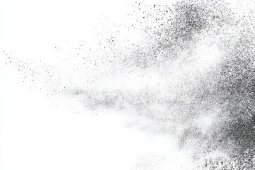 Monochrome Explosion of Fine Particles on White Background with Varying Density and Subtle Gradient Shadows