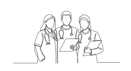 Continuous Line Art Drawing of Medical Team | Healthcare Professionals Illustration