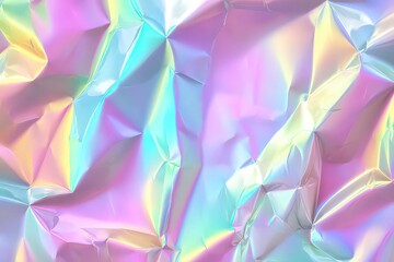 Iridescent Crumpled Foil Texture with Rainbow Colors and Glossy Shine for Abstract Backgrounds and Holographic Effects and Modern Art Projects and Background