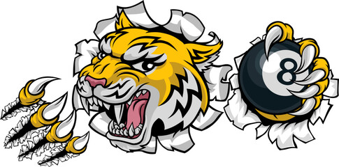 A wildcat or bobcat lynx bobcats wildcats sports team billiards pool black eight ball mascot