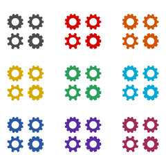 Gear wheel icons set isolated on white background. Set icons colorful