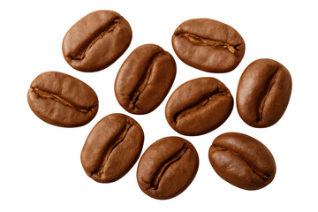 Roasted coffee beans creating a rich warm texture for hot beverage, caffeine, and breakfast concepts, transparent background