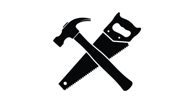 Hammer and saw construction tools crossed in silhouette for your creative projects conveying strength and craftsmanship perfect for DIY themes, Generative AI*