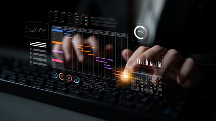 A project management dashboard for business. The interface features a Gantt chart to visualize the project timeline, task scheduling, and overall progress for efficient workflow. Fermion