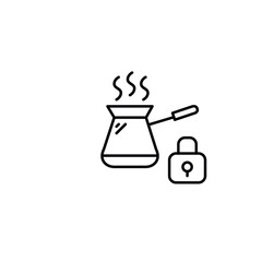 Turkish coffee maker and lock. Cafe loyalty program. Pixel perfect, editable stroke vector icon