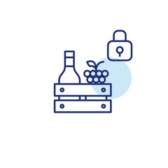 Wine bottle, grapes and lock. Restricted alcohol distribution. Protected farming. Pixel perfect, editable stroke vector icon