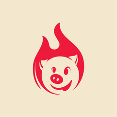 Pig Fire Smile Flat Logo