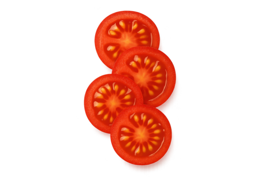 Fresh tomato slices stacked in diagonal line, vibrant red and juicy
