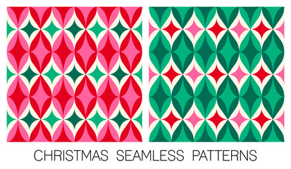 Set of red and green geometric elements seamless pattern design for christmas and new year background.
