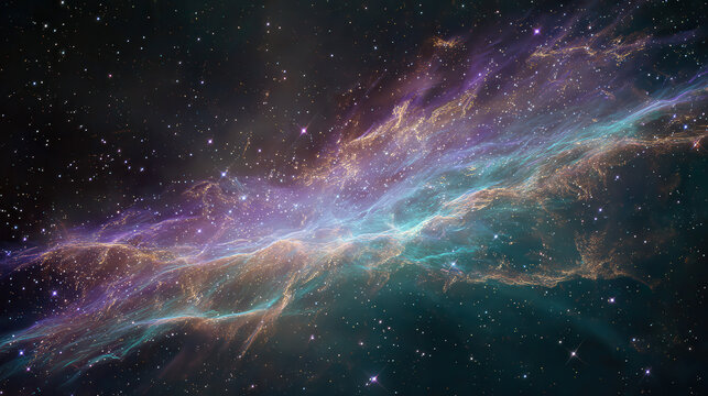 Vibrant nebula swirls with stars in deep space - Powered by Adobe