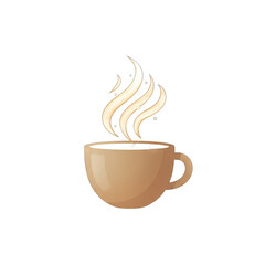 A Light Brown Coffee Cup Emits Wisps of Steam Against a Transparent Background