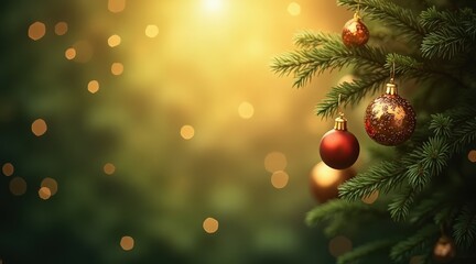 Elegant Christmas Tree Ornaments with Soft Bokeh Background Light