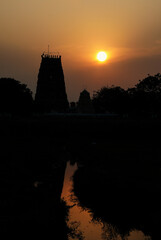 Sunset behind the hindu temple in taminadu