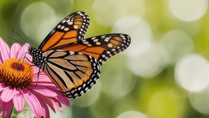 Fototapeta premium Monarch Butterfly Resting on a Pink Coneflower in a Sunny Garden.