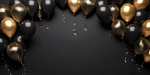 Elegant black and gold balloons create a luxurious celebration backdrop.