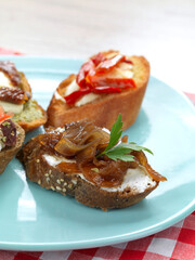 canapes in a light blue plate