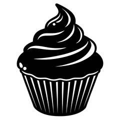 Simple black and white silhouette of a cupcake treat on transparent background