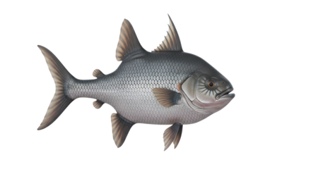 Detailed illustration of a grey scaled freshwater fish isolated