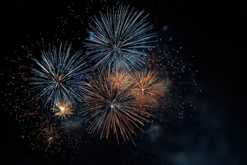 Festive Fireworks Display Against a Black Night Sky with Bursting Light and Smoke