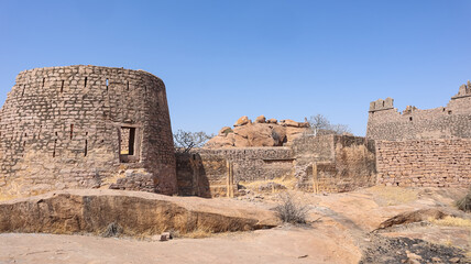 Fototapeta premium India, Andhra Pradesh, Shri Sathya Sai District, The View of Ruin Fortress of Madaksira Fort, 15th Century Fort.Situated on the Top of the Hill.