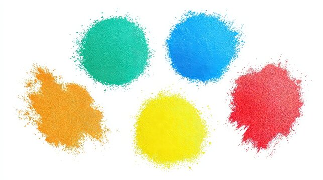 Five Scattered Colored Dots on White Background in High Angle Shot