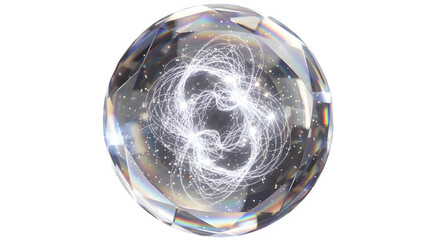 Oval shaped clear crystal paperweight with internal design isolated on transparent background