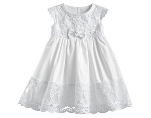 Adorable Lace Dress with Bow Accent, Transparent Background.