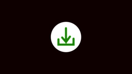 Green download icon inside animated white circle on dark background, arrow symbol, glowing UI indicator, and interface design. Green Download Icon within a animation White Circle on Dark Background .