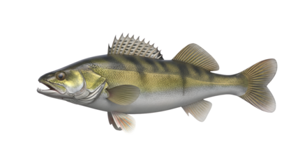Detailed walleye fish realistic rendering isolated on background