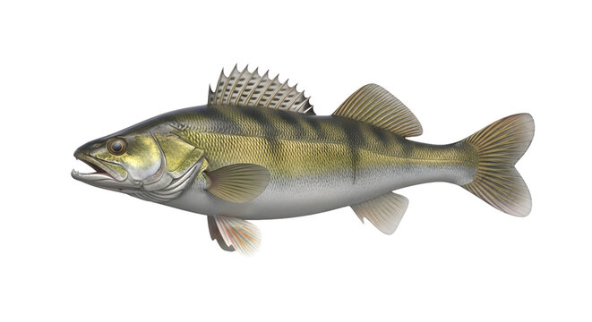 Detailed walleye fish realistic rendering isolated on background