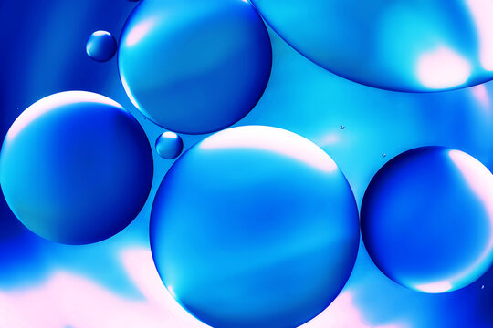 Abstract background, blue oil drops on water surface. Beautiful, natural macro abstract wallpaper