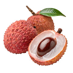 Fresh lychee fruit halves, ready to eat closeup