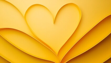 Golden heart shape folded from paper, perfect for romantic Valentine's Day cards or cheerful sunny greetings, expressing love and warmth in creative designs