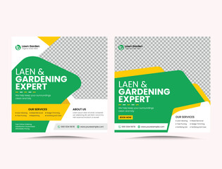 Lawn and garden service social media post, web banner promotion agriculture with abstract green editable modern square poster design.