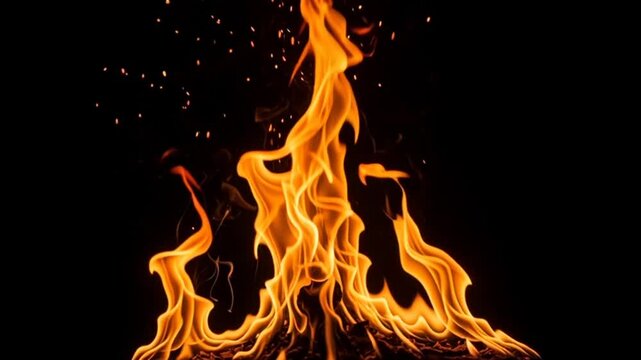 Dynamic fire dancing against a dark backdrop, creating a feeling of warmth and power, perfect for conveying energy and passion in your project