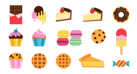 Assortment of colorful dessert items for culinary design and concepts