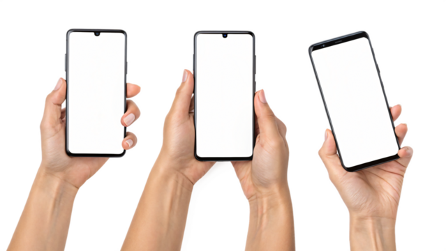 Phone mockup held by hands for app design showcase