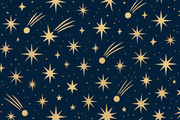 Fototapeta premium Seamless night sky pattern with stars and shooting comets